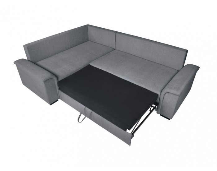 Rohová sedačka s rozkladom a úložným priestorom Kerman L - sivá / drevo (TX023)