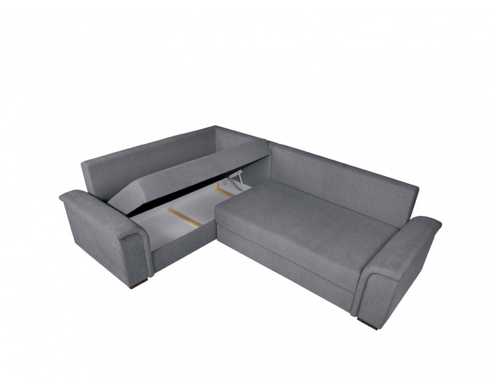 Rohová sedačka s rozkladom a úložným priestorom Kerman L - sivá / drevo (TX023)