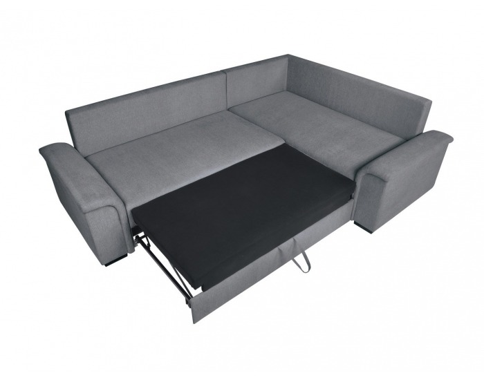 Rohová sedačka s rozkladom a úložným priestorom Kerman P - sivá / drevo (TX023)