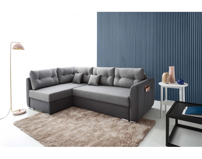 Rohová sedačka s rozkladom a úložným priestorom Leon Lux L/P - svetlosivá / tmavosivá