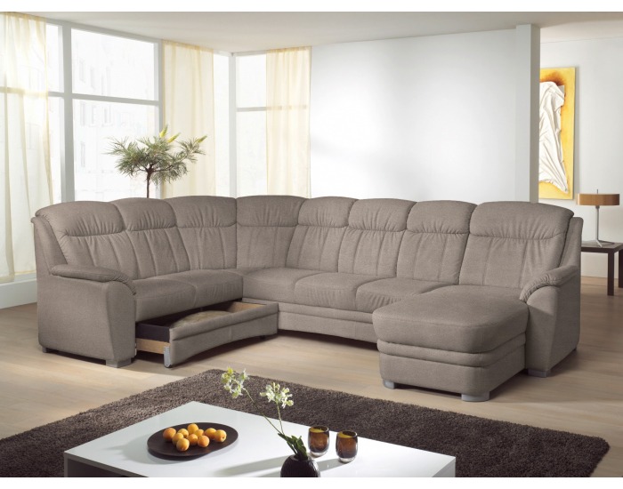 Rohová sedačka U s rozkladom a úložným priestorom Lima U L - hnedá