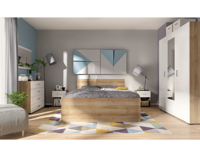 Komoda Lurs KOM4S - dub riviera / biely lesk