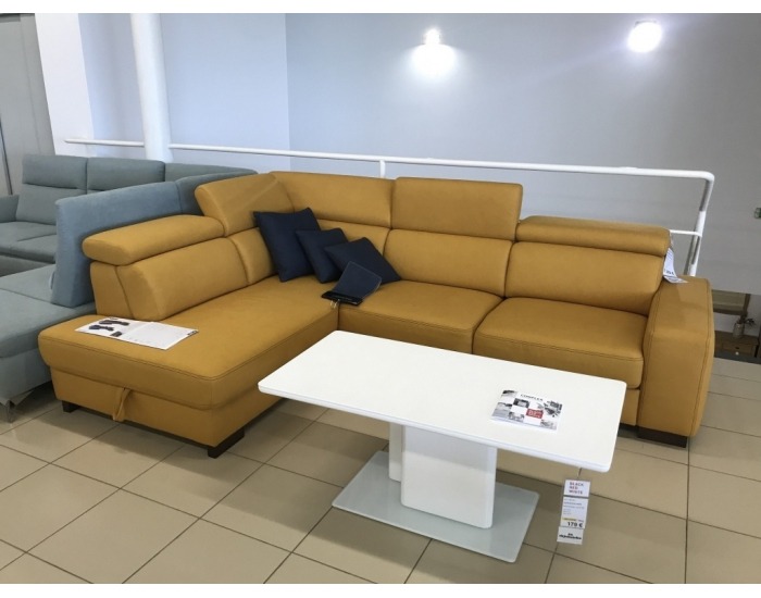 Rohová sedačka s rozkladom a úložným priestorom Mondo 2 L - žltá / chróm