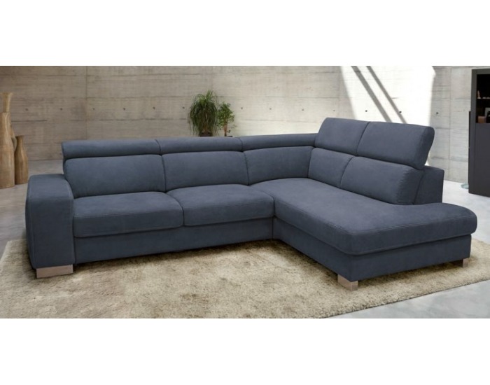 Rohová sedačka s rozkladom a úložným priestorom Mondo 2 P - modrá / chróm