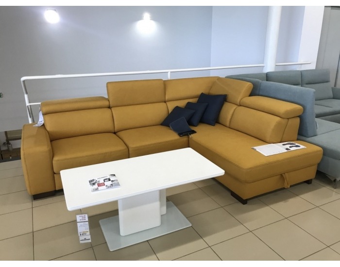 Rohová sedačka s rozkladom a úložným priestorom Mondo 2 P - žltá / chróm