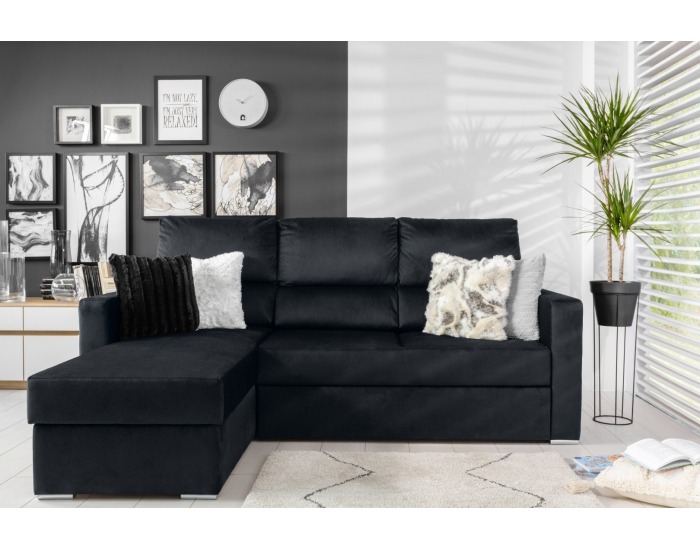 Rohová sedačka s rozkladom a úložným priestorom Morant L/P - čierna