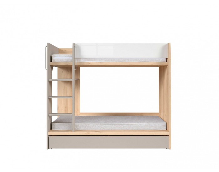 Poschodová posteľ s úložným priestorom Namek LOZ1S/90P - buk iconic / biely lesk / sivá