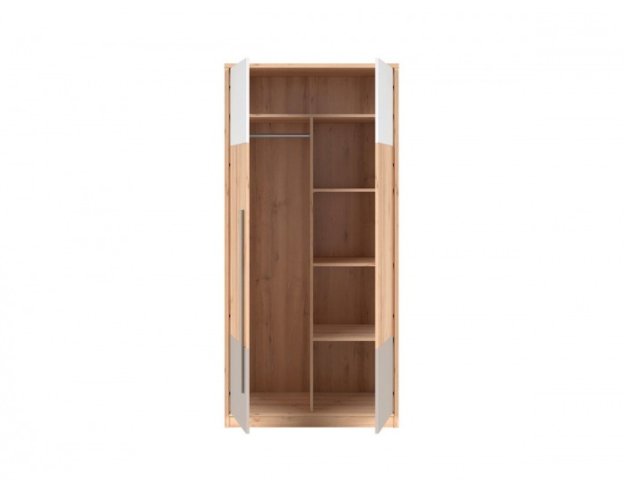 Šatníková skriňa Namek SZF2D - buk iconic / biely lesk / sivá