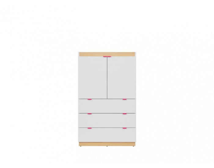 Komoda Princeton KOM2D3S - biely lesk / dub poľský / fuksia