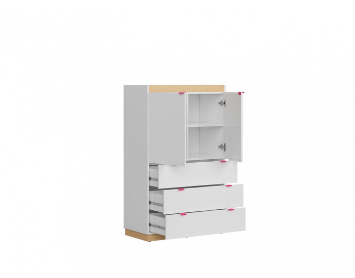 Komoda Princeton KOM2D3S - biely lesk / dub poľský / fuksia