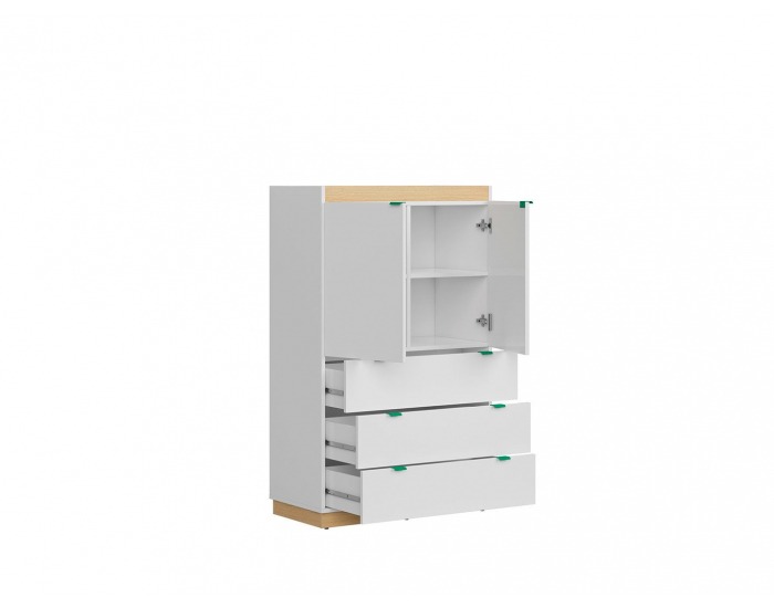 Komoda Princeton KOM2D3S - biely lesk / dub poľský / zelená