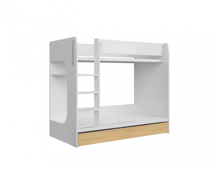 Poschodová posteľ s úložným priestorom Princeton LOZ1S/90P - biely lesk / dub poľský