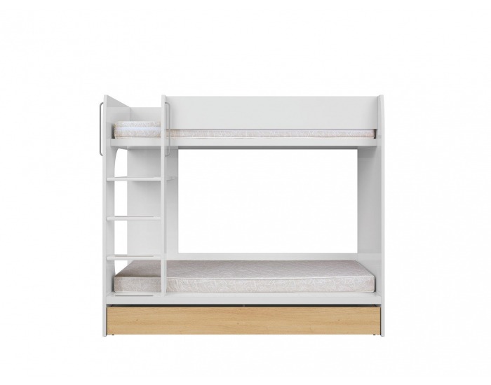 Poschodová posteľ s úložným priestorom Princeton LOZ1S/90P - biely lesk / dub poľský