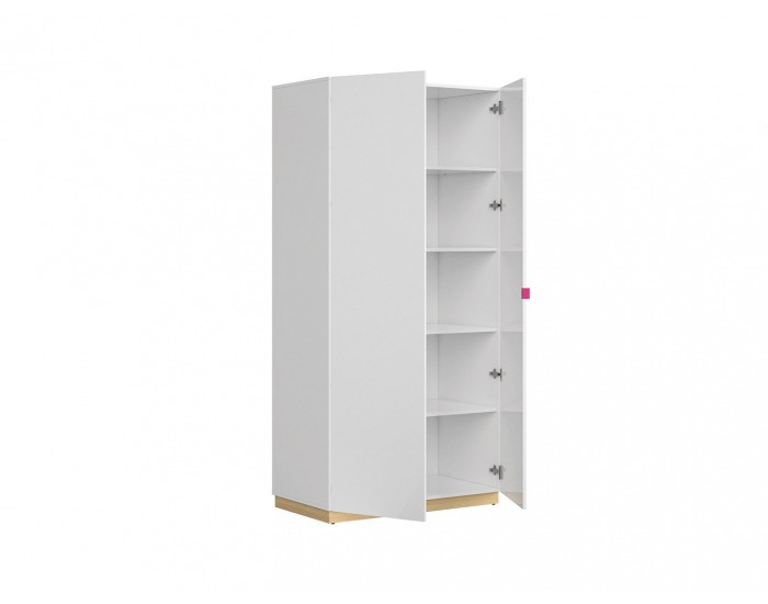 Šatníková skriňa Princeton SZF2D - biely lesk / dub poľský / fuksia