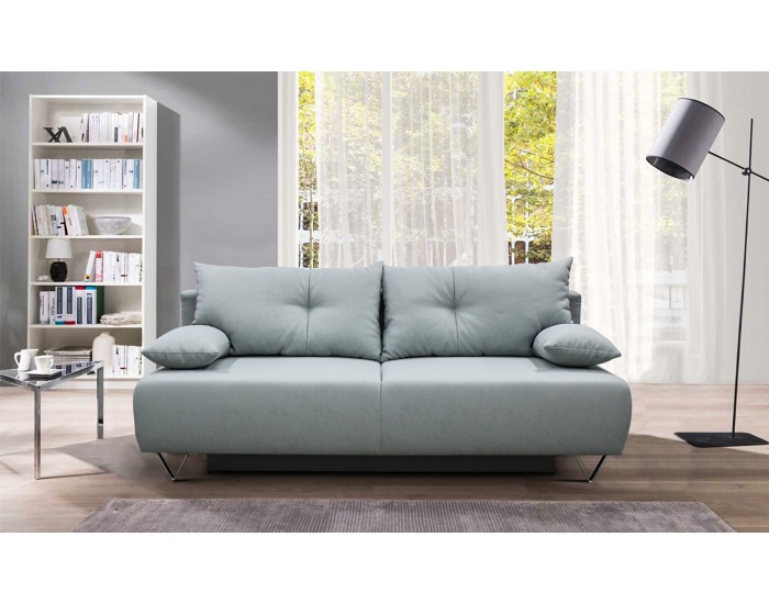 Pohovka s rozkladom a úložným priestorom Punkt - modrosivá / chróm