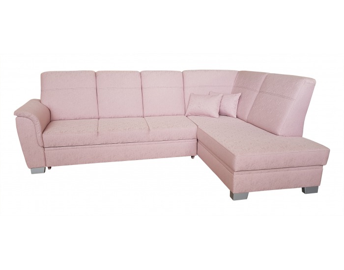Rohová sedačka s rozkladom a úložným priestorom Romeo 3 P - ružová / strieborná matná