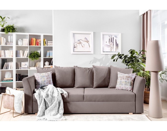 Pohovka s rozkladom a úložným priestorom Ronda Lux - hnedá / vzor / drevo (TX002)