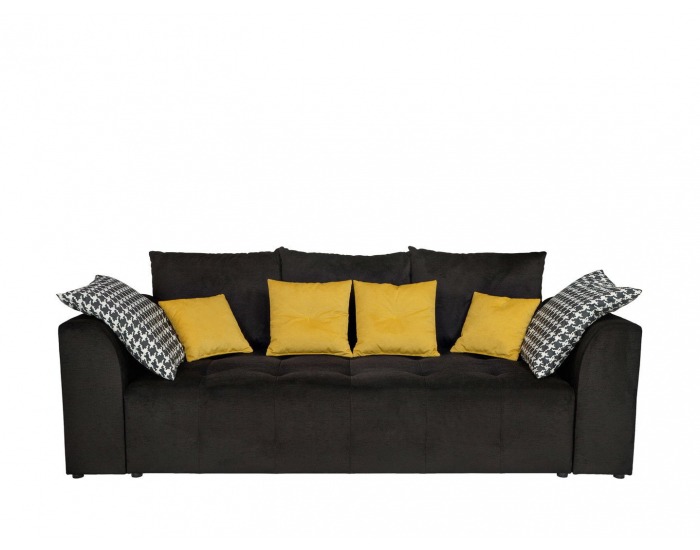 Pohovka s rozkladom a úložným priestorom Royal IV Mega Lux - čierna / žltá / vzor