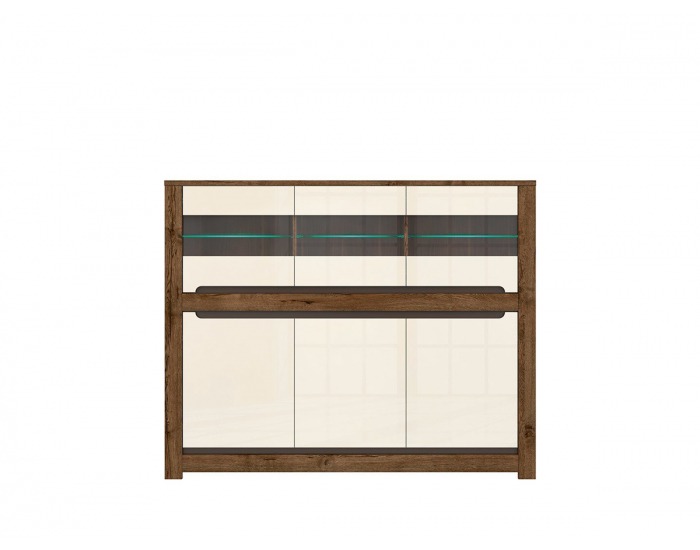 Vitrína Ruso KOM3W3D - dub april / perleťový lesk