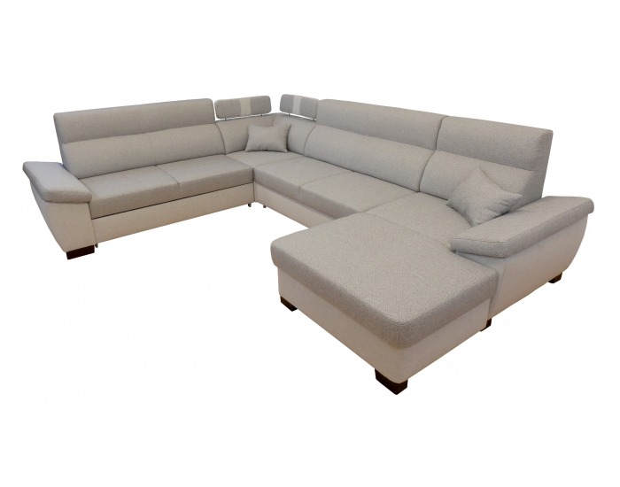 Rohová sedačka U s rozkladom a úložným priestorom Tyson U L - svetlosivá / béžová / wenge