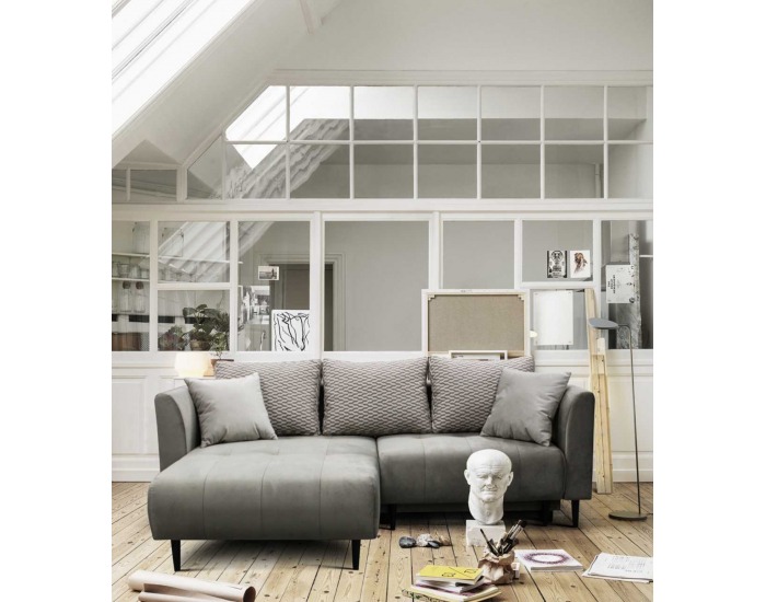 Rohová sedačka s rozkladom a úložným priestorom Uno L - hnedá / vzor / svetlohnedá / čierna