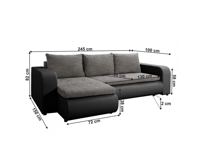 Rohová sedačka s rozkladom a úložným priestorom Buran Roh L - čierna / sivá