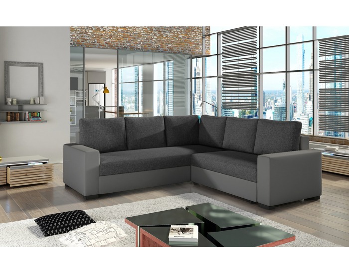 Rohová sedačka s rozkladom a úložným priestorom Calabria L/P - tmavosivá / sivá