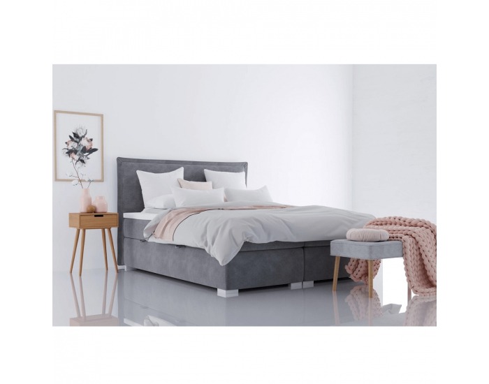 Čalúnená manželská posteľ s matracom Megan 160x200 cm - sivá
