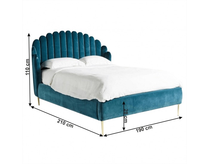 Čalúnená manželská posteľ s roštom Kadosa 180x200 cm - petrolejová / zlatá