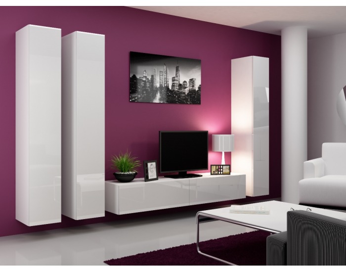 Obývacia stena Vigo 1 - biely mat / biely lesk