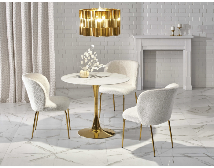 Okrúhly jedálenský stôl Casemiro - biely mramor / zlatá