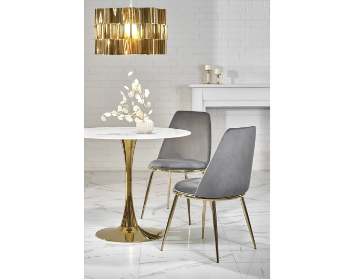 Okrúhly jedálenský stôl Casemiro - biely mramor / zlatá