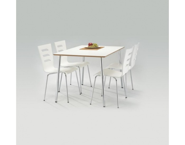 Jedálenský stôl Cezar - MDF biely vysoký lesk / chróm