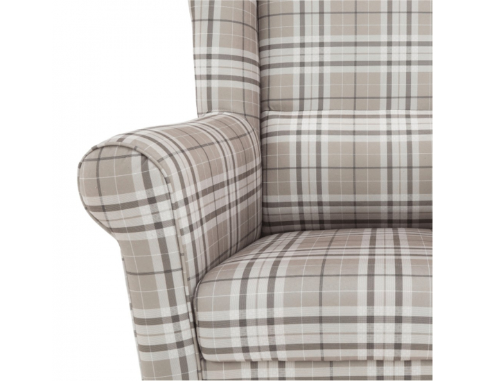 Kreslo (ušiak) Charlot - buk / hnedá károvaná