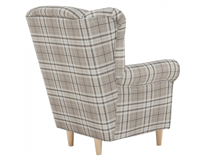 Kreslo (ušiak) Charlot - buk / hnedá károvaná