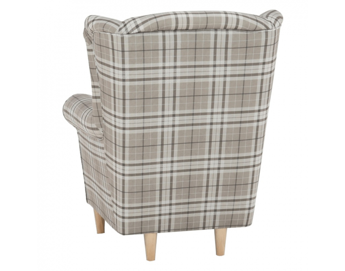 Kreslo (ušiak) Charlot - buk / hnedá károvaná