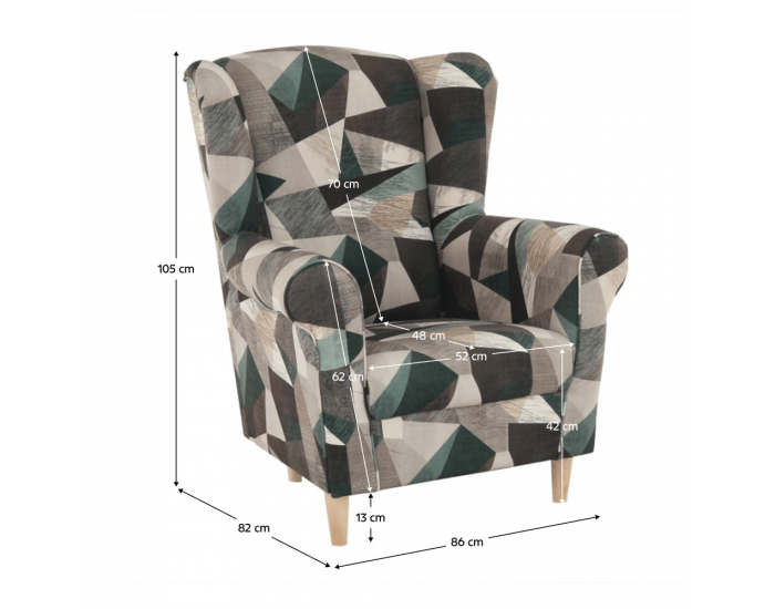 Kreslo (ušiak) Charlot - hnedozelený vzor