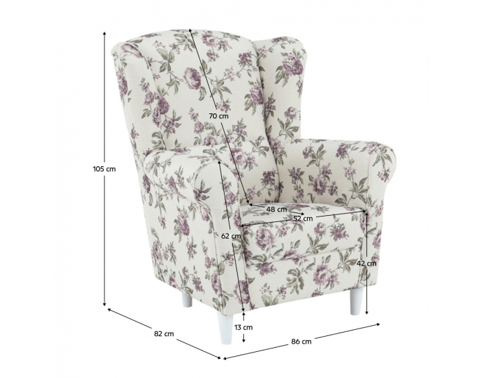Kreslo (ušiak) Charlot - rose 18