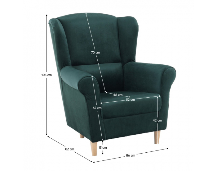 Kreslo (ušiak) Charlot - smaragdová