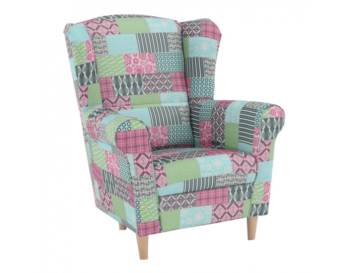 Kreslo (ušiak) Charlot - vzor patchwork M1