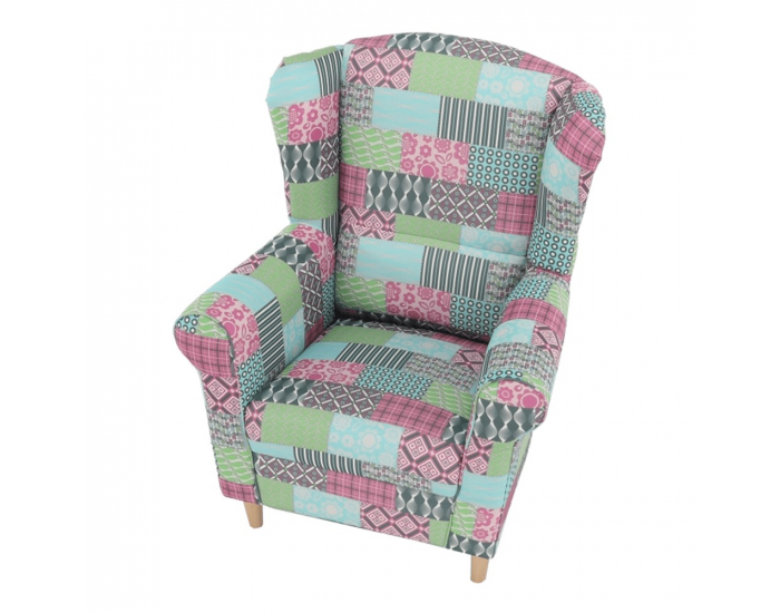Kreslo (ušiak) Charlot - vzor patchwork M1