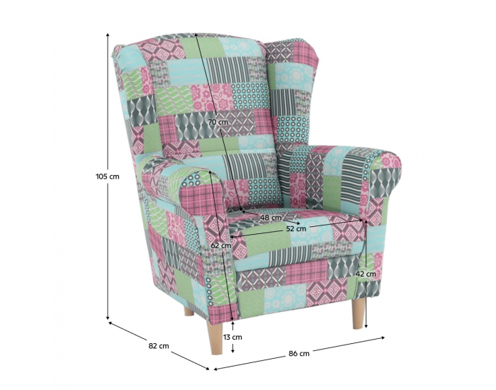 Kreslo (ušiak) Charlot - vzor patchwork M1