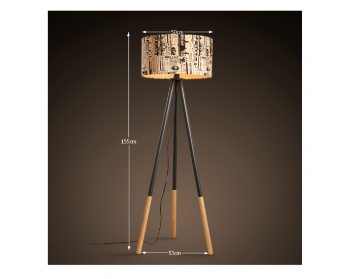 Stojacia lampa Cinda Typ 6 YF6253 - čierna / vzor dreva / novinová potlač