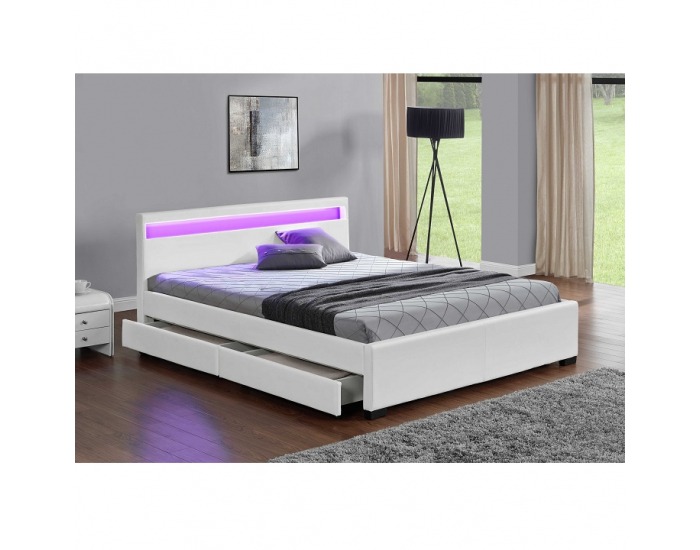 Čalúnená manželská posteľ s roštom a osvetlením Clareta 160 - biela