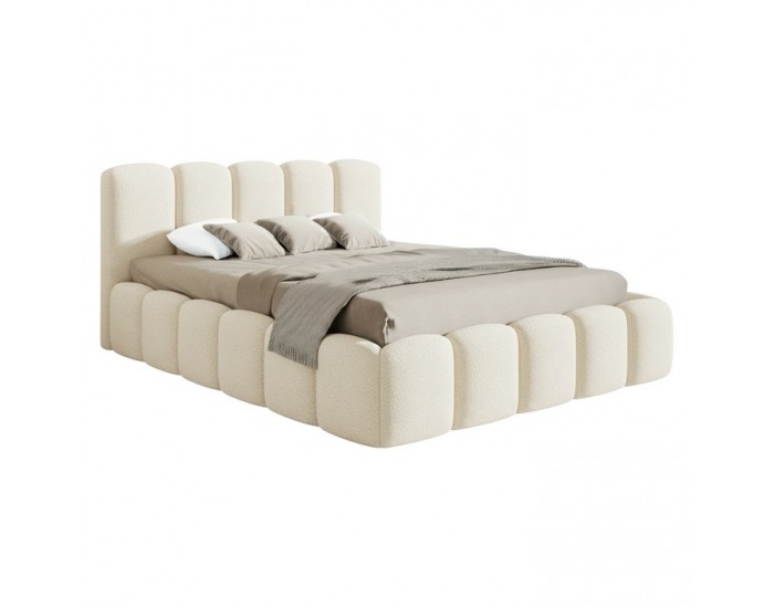 Čalúnená manželská posteľ s kovovým roštom Claudia 140x200 cm - smotanová
