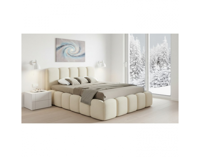 Čalúnená manželská posteľ s kovovým roštom Claudia 140x200 cm - smotanová