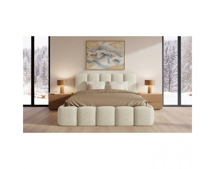 Čalúnená manželská posteľ s kovovým roštom Claudia 180x200 cm - smotanová