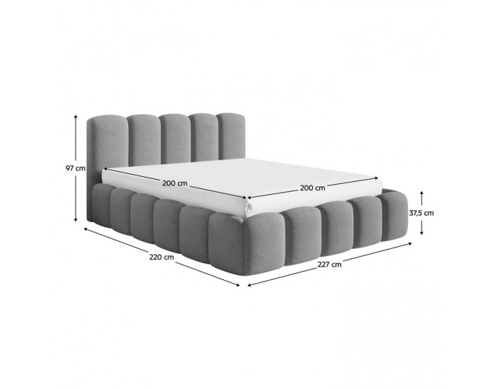 Čalúnená manželská posteľ s kovovým roštom Claudia 200x200 cm - sivá