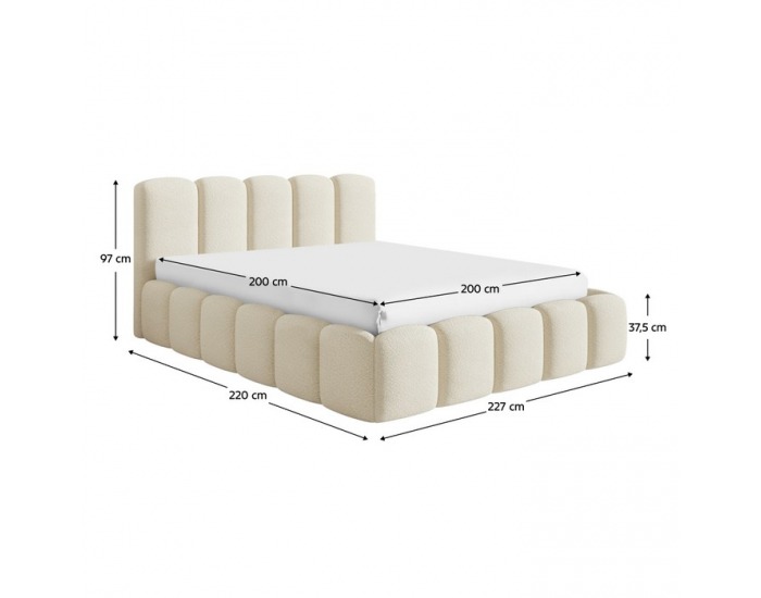 Čalúnená manželská posteľ s kovovým roštom Claudia 200x200 cm - smotanová