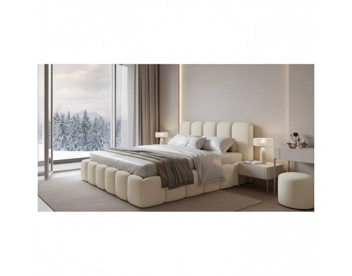 Čalúnená manželská posteľ s kovovým roštom Claudia 200x200 cm - smotanová